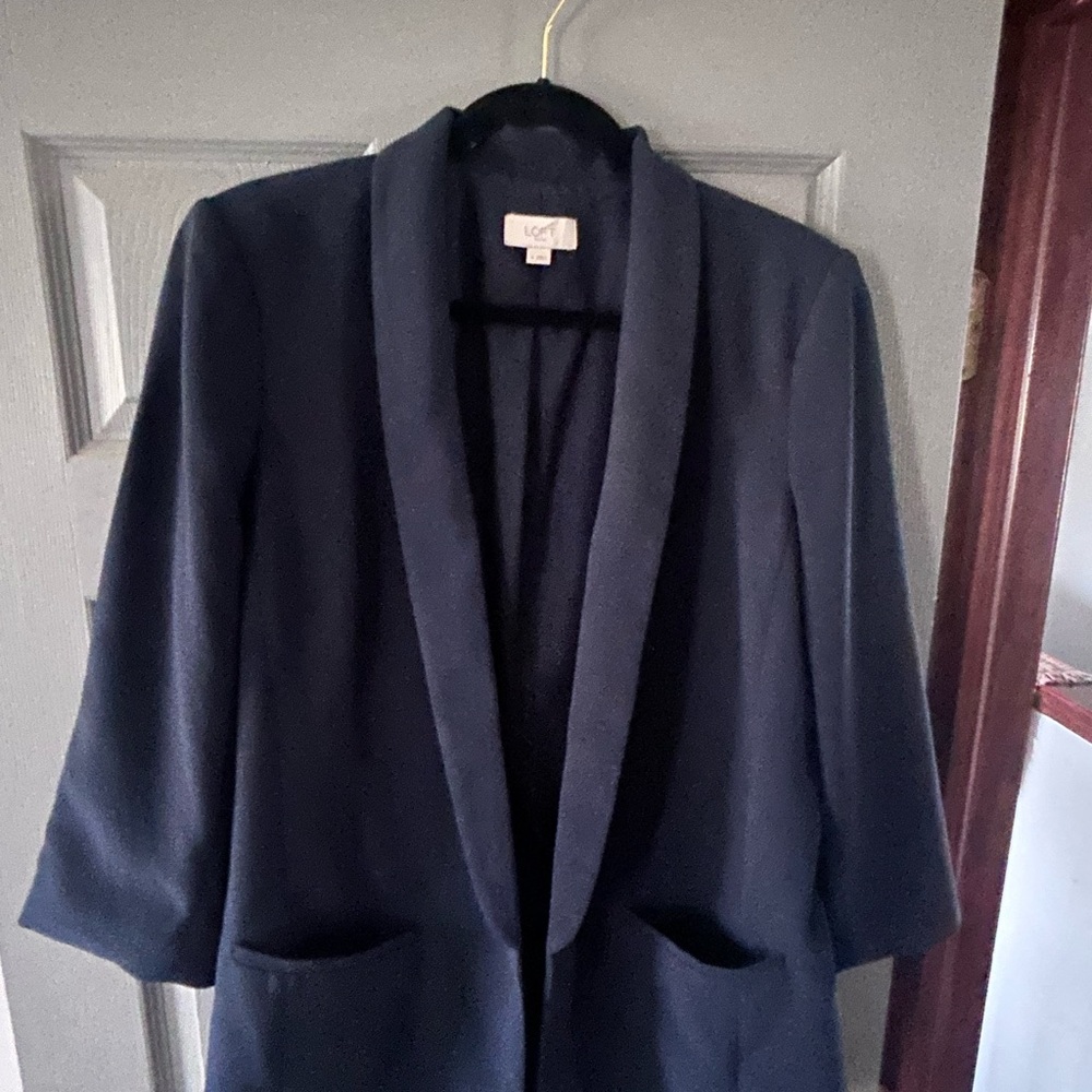 LOFT Navy Shawl-Collar Open Blazer
